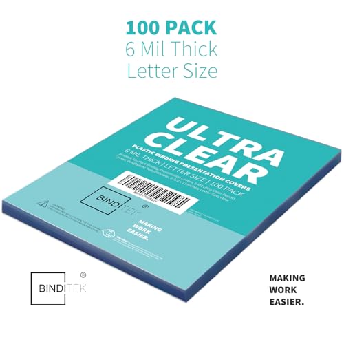 Image of Binditek 6 Mil PET Binding Covers, 8.5 x 11 Inches, Ultra Clear, 100 Pack | Plastic PET Binding Covers, Letter Size, Ultra Clear, Square Corners, Unpunched, Ideal for Business Reports and Proposals