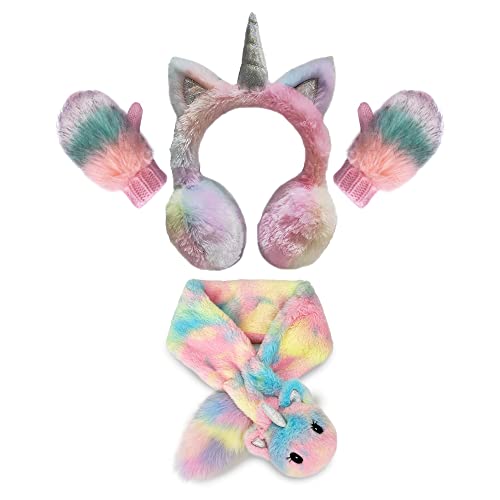 Ensemble cache-oreilles et moufles pour filles - Cache-oreilles et gants tricotés - Design en peluche, couleur licorne-3, 3-6 ans Cover