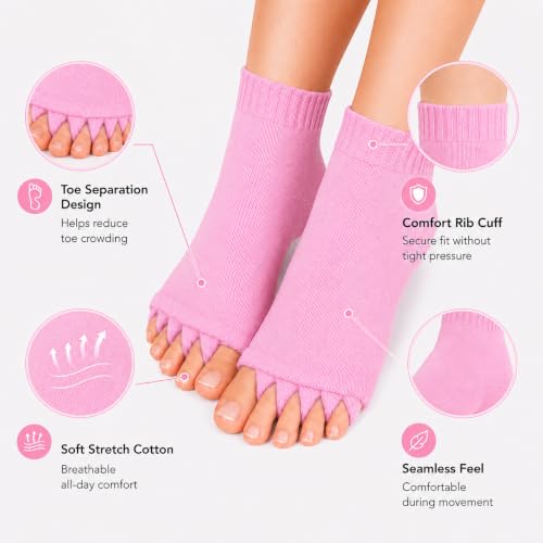 Image of Foot Alignment Orthopedic Cotton Socks for Men & Women | Five Toe Separator | Foot Pain Relief | Bunion Corrector | Plantar Fasciitis Support | Improves Posture & Flexibility | Free Size | Baby Pink | 1 Pair