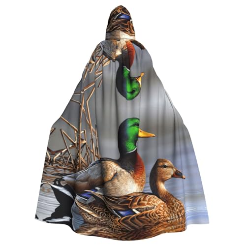 Cape médiévale motif colvert avec grande capuche protectrice