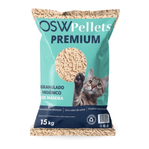 Granulado Higiênico De Madeira Para Gatos Osw Pellets Premium 15Kg, Granulado De Madeira Para Gatos, Granulado Sanitário, Woods Natural Ecológico Biodegradável