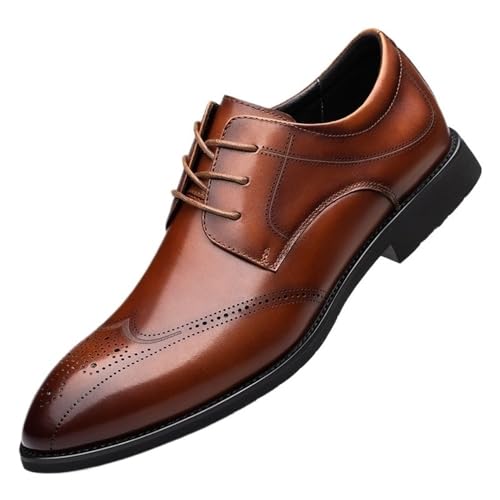 Men's Elevator Leather Brogue Dress Shoes Black Autumn Winter Business Formal Casual British Style Soft Sole Wedding Dad Lace up