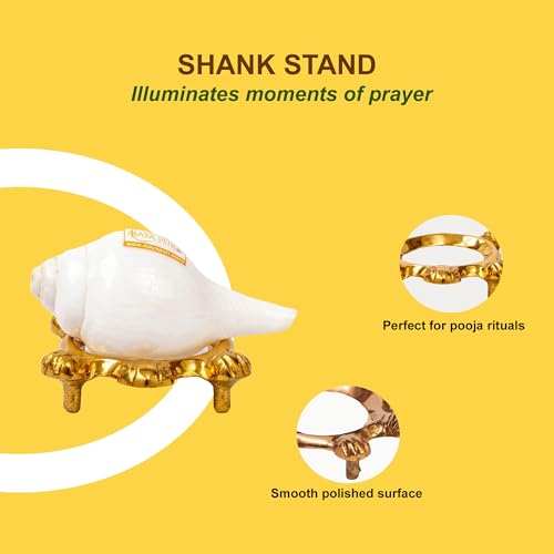 Image of Pure Brass Shankh Stand | Handcrafted Shankh Stand for Puja | Traditional Brass Stand for shankh | Spiritual Home Decor - 2254