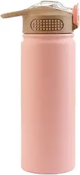 Garrafa Térmica Squeeze 530ml, com Tampa Flip, Parede Dupla de Aço Inox, Livre de BPA, Para Academia, Ideal para Água - Branco e Rosa (Rosa)