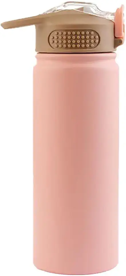 Garrafa Térmica Squeeze 530ml, com Tampa Flip, Parede Dupla de Aço Inox, Livre de BPA, Para Academia, Ideal para Água - Branco e Rosa (Rosa)