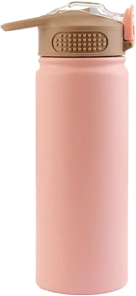 Garrafa Térmica Squeeze 530ml, com Tampa Flip, Parede Dupla de Aço Inox, Livre de BPA, Para Academia, Ideal para Água - Branco e Rosa (Rosa)