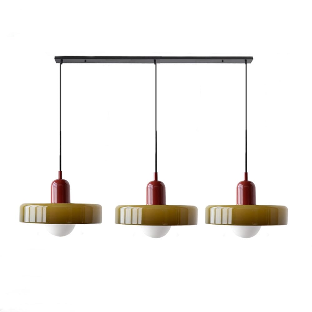3 Light Mid Century Modern Pendant Light Green Glass Shade Long Chandelier Nordic Farmhouse Vintage Ceiling Hanging Lamp for Dining Room Over Table Kitchen Island, with White Bulb