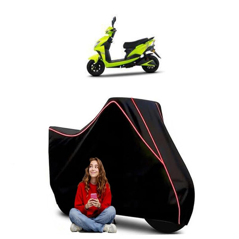 Image of Techo Electra Neo Scooty Bike Cover Water Resistant Outdoor Use Universal Fit Scooters Motorcycles Heavy Duty UV Protection Dust Rain Scratch Resistant Elastic Bottom Black Blue Piping