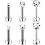 SCERRING 3 Pairs 14g Stainless Steel 2mm 3mm 4mm Prong Setting Clear CZ Internally Threaded Labret Monroe Lip Tragus Daith Cartilage Helix Earring Ring Body Piercing Jewelry 8mm - Silver