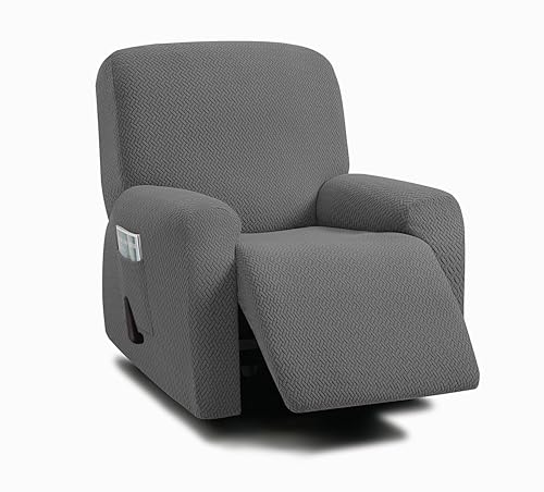 ULTICOR 4-Piece, 1 Seat Recliner Cover, Jacquared Stretch Reclining Chair Covers for 1 Cushion Reclining Sofa, Single Seat Recliner Couch Cover, Soft, Machine Washable (Style 3) (Dark Grey)