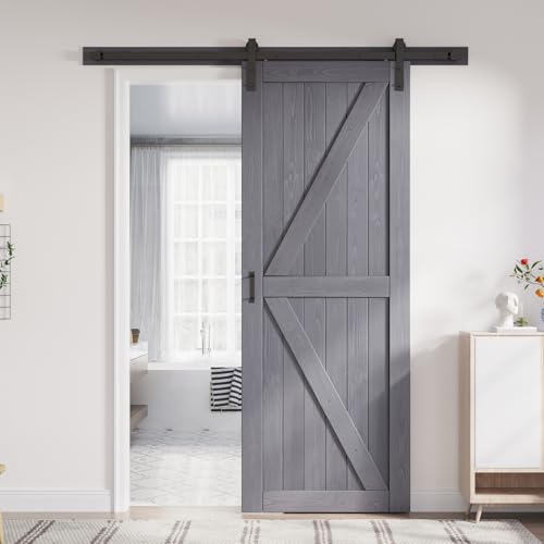 Image of FREDBECK 36in x 96in Gray Wood Barn Door with Hardware,K-Frame,Grey