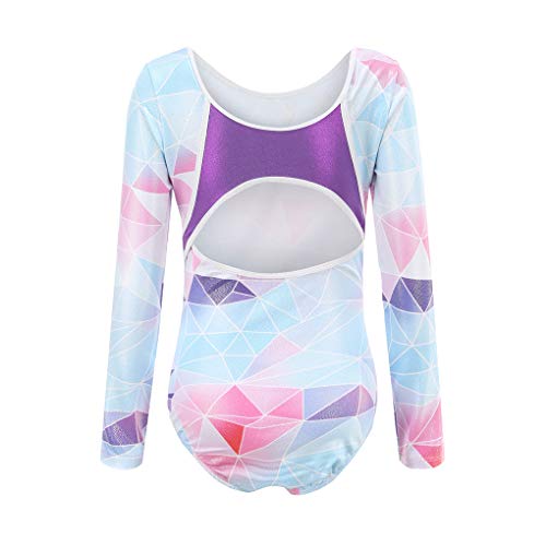 Girls Gymnastics Leotards Ballet Dance Geometric Metallic Leotards Long Sleeve Unitards Bodysuit Dancewear Size 12