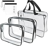 3 Bolsas de Aseo de Viaje Transparentes, Bolsa Transparente Avion, Bolsa Neceser Maquillaje Transparente, con Cremallera, Negro, Impermeable, con 1 Bolsa Negra, para Viajes, Compras, Viajes Negocios