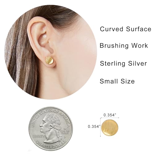 Wicary 14K Gold Plated Sterling Silver Curved Round Stud Earring Brushed Disc Gold Earrings for Women2