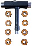 KLAMOTTEN STORE Skateboard T-Tool + 8 Kugellager Werkzeug Longboard Schlüssel Zubehör Multifunktionswerkzeug - orange