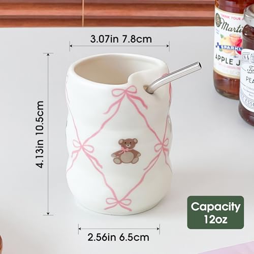 Taza de cerámica rosa con pajilla 12oz diseño oso miniatura 2