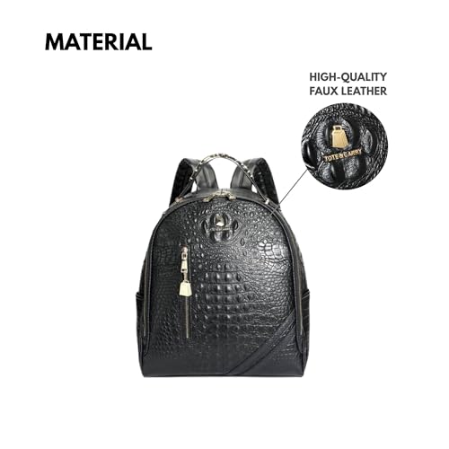 Image of Tote&Carry Apollo BFF Backpack for Women, Vegan Leather, Water-Resistant, Carry-On Luggage for Travel, Work & Daily Use (Alligator Skin, Black)