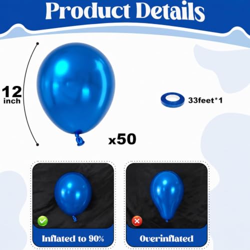 Image of Togvu Metallic Blue Balloons, 50Pack 12 Inch Chrome Blue Latex Party