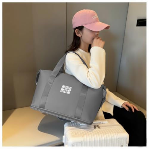 Image of WILDHORN 40 Liters Nylon Expandable Travel Duffle Bag for Men & Women, Waterproof Weekender Luggage Bag, Foldable Gym & Overnight Travel Hand Bag with Wet & Dry Compartment (Light Grey)