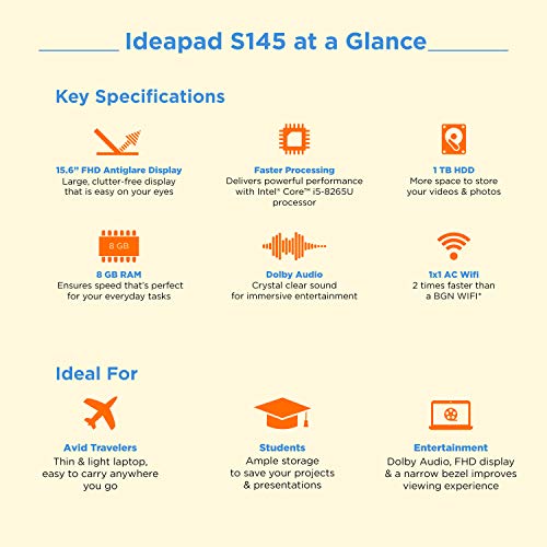 Image of Lenovo Ideapad S145 Intel Core I5 8th Gen 15.6-inch FHD Thin and Light Laptop (8GB RAM / 1TB HDD /DOS / 2GB NVIDIA MX 110 Graphics /Black /1.85Kg), 81MV009GIN