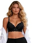 ohyeahlady Women's Push Up Bra Lace Soft Padded Underwire Bras Plus Size Full Coverage Bra Black 38E