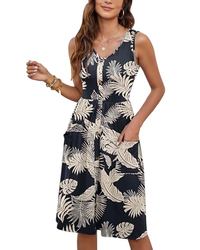 Image of MOLERANI Women Summer Dresses Sleeveless Casual Loose Swing Button Down Midi Dress with Pockets