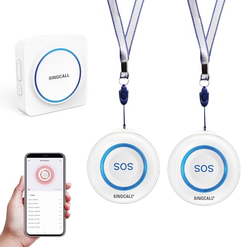 SINGCALL Tuya WiFi SOS Wireless Calling Caregiver Pager System Calling Alert System for Patients Seniors Elderly Disabled 1 Plugin Receiver 2 Smart Emergency Call Button (2.4GHz only)