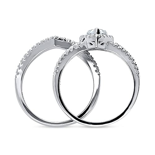 Berricle Sterling Silver Halo Wedding Engagement Rings Pear Cut Cubic Zirconia Cz Split Shank Ring Set For Women, Rhodium Plated Size 6 #TOP7