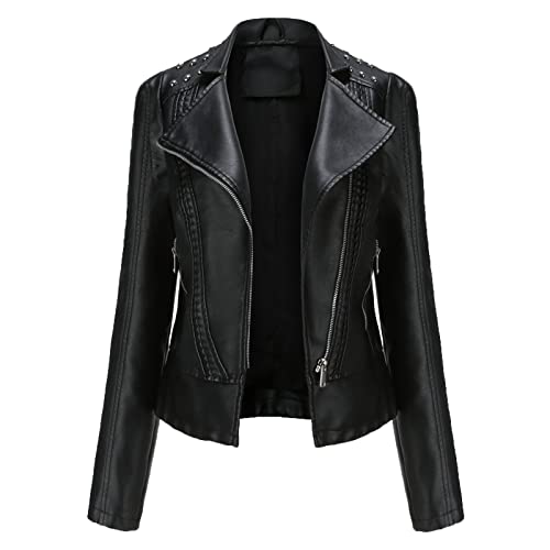 Blouson de moto en cuir clouté femme chic et léger