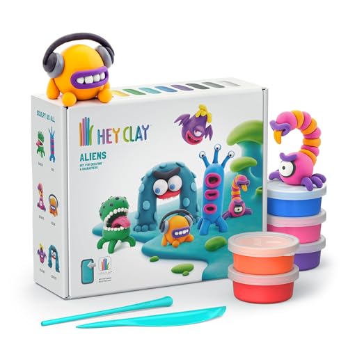 Hey Clay - 15 Dosen lufttrocknende Knete für Kinder ab 3 Jahren - Kreatives Bastelset (Die Aliens)