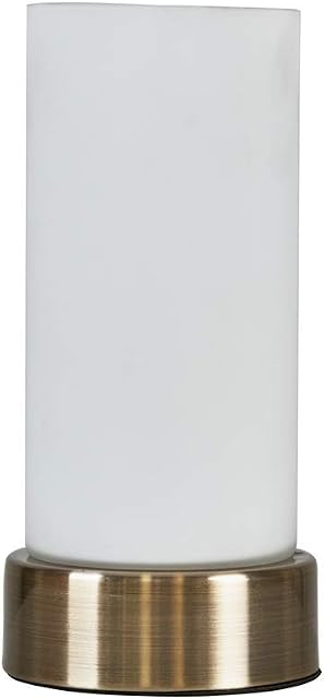 MiniSun Modern Antique Brass Cylinder Bedside Touch Table Lamp with a Frosted White Glass Shade