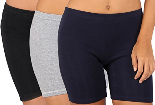 Image of Bralux Cycling Shorts for Women, Girls with Cotton Spandex Set of 3 - Multi Colour Rib Shorts
