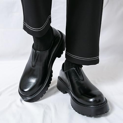 Men's Leather Slip-On Platform Loafers Fashion Round Top Lug Sole Dress Shoes - Comfort Non-Slip for Casual Formal Daily4
