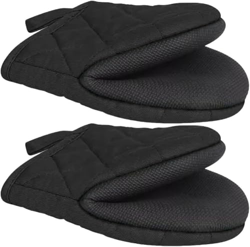 オーブンミトン 耐熱ミトン 鍋つかみ 耐熱グローブ 2枚セット オーブングローブ500℃耐熱 やけど防止 滑り止め 汚れが目立たず 耐久性 電子レンジ オーブンレンジ ケーキを焼く 鍋料理 ホームベーカリー オーブン料理 バーベキューグレ (ブラック)のサムネイル