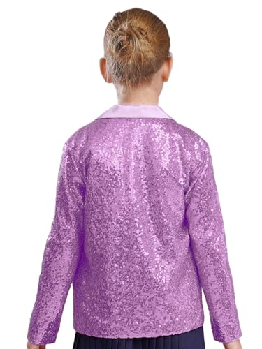 Kids Sequin Blazer Jacket Girls Glitter Notched Collar Long Sleeve Button Down Suit Coat for Performance4