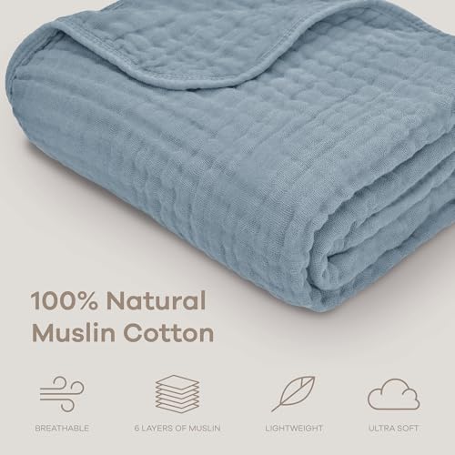 Image of Comfy Cubs Muslin Baby Blanket - Soft, Lightweight, 6-Layer Cotton Swaddle Blankets for Newborns, Infants & Toddlers - 40 inch x 40 inch Large, Breathable & Versatile for Sleeping & Tummy Time - Pacific Blue