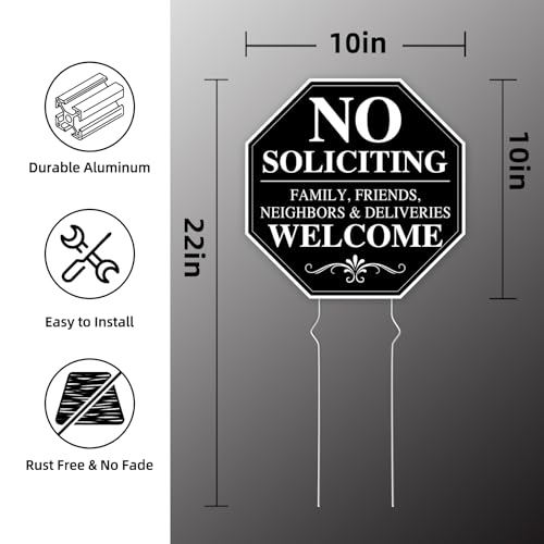 Image of No Soliciting Sign for House, No Soliciting Yard Sign, 2-Pack 10 inchx10 inch Double-Sided Stake Metal Stakes, Outdoor Yard Sign for Home and Front Door, Easy To Install