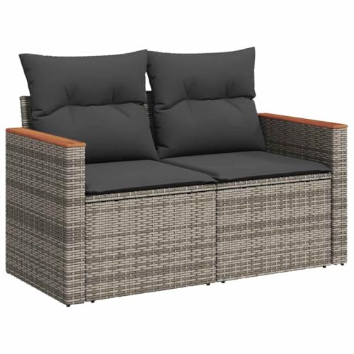 vidaXL Gartensofa mit Kissen 2-Sitzer, Sofa mit Staufach unter Sitzfläche, Terrassensofa mit abnehmbarem waschbarem Bezug, Gartenmöbel Sofagarnitur, Grau Poly Rattan