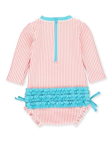 Image of RuffleButts Baby-Girls Seersucker Long Sleeve Rash Guard - One Piece Swimsuit UPF 50+ Toddler