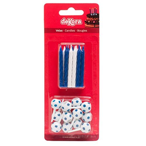 Dekora - 345315 12 Bougies Bâtonnets Cire Bleu Football 1x1x7cm
