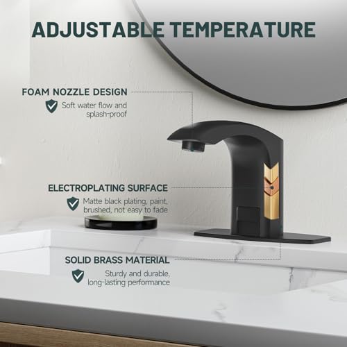 Grifo de lavabo automático con sensor de latón negro mate para baños 6