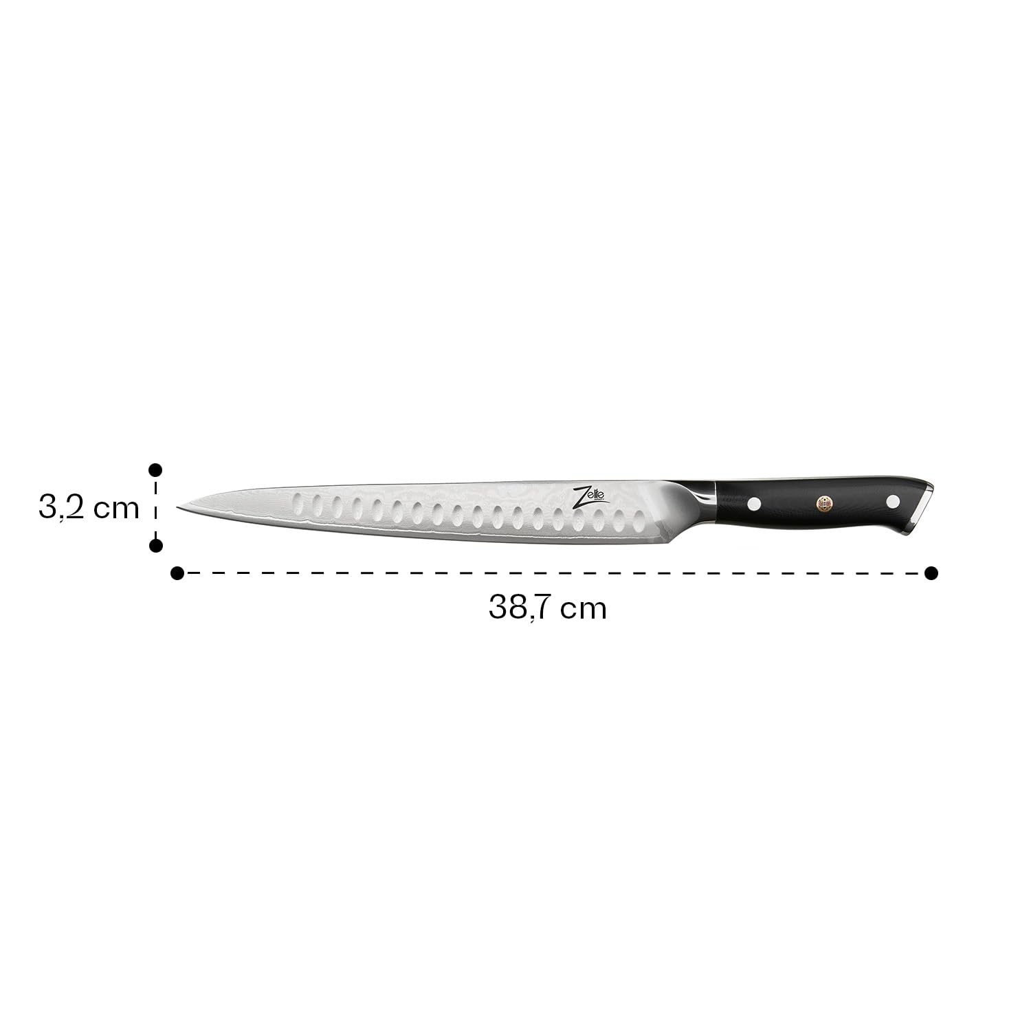 Zelite Tranchiermesser und Gabel Set, Kochmesser Profi Messer und Fleischgabel, Japanisches Messer aus Damaststahl, Scharfes Messer für die Küche, 25,4cm Profi Fleischmesser, Damaszener Messer Scharf