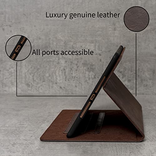 Étui pour iPad 10.2 Porter Riley en cuir véritable premium chocolat avec support