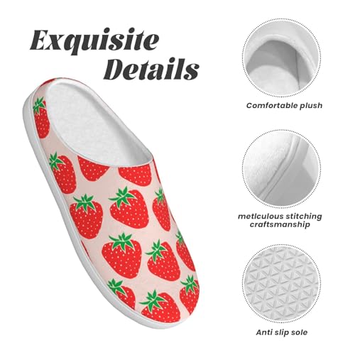 Cute Strawberries Full Print Flannel Slippers，Soft Warm Upper, Anti-Slip TPR Sole, for Casual Use4
