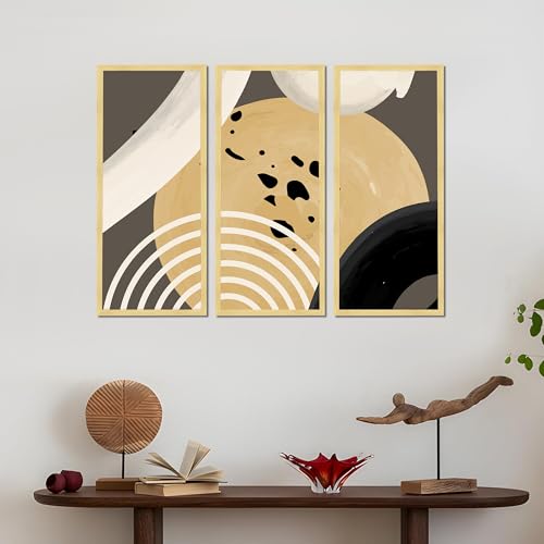 Image of PAINTINGMANTRA Abstract Modern Framed Wall Art Set of 3 | Contemporary Geometric Boho Wall Decor | Engineered Wood Frame Art for Living Room, Bedroom & Office, 8.9x18.9 Inch