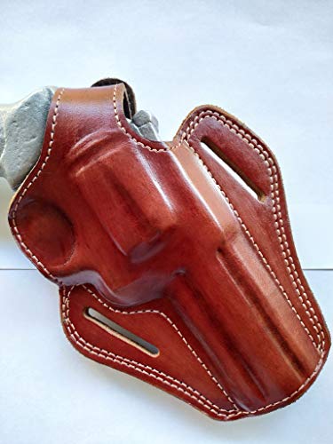 cal38 Handcrafted Leather Belt Holster for Smith and Wesson Model 686 357 Magnum 4 inch Barrel Black Tan (TAN)