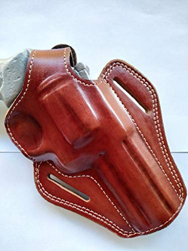Cal38 Handcrafted Leather Belt Holster for Smith and Wesson Model 686 357 Magnum 4 inch Barrel Black Tan (TAN)