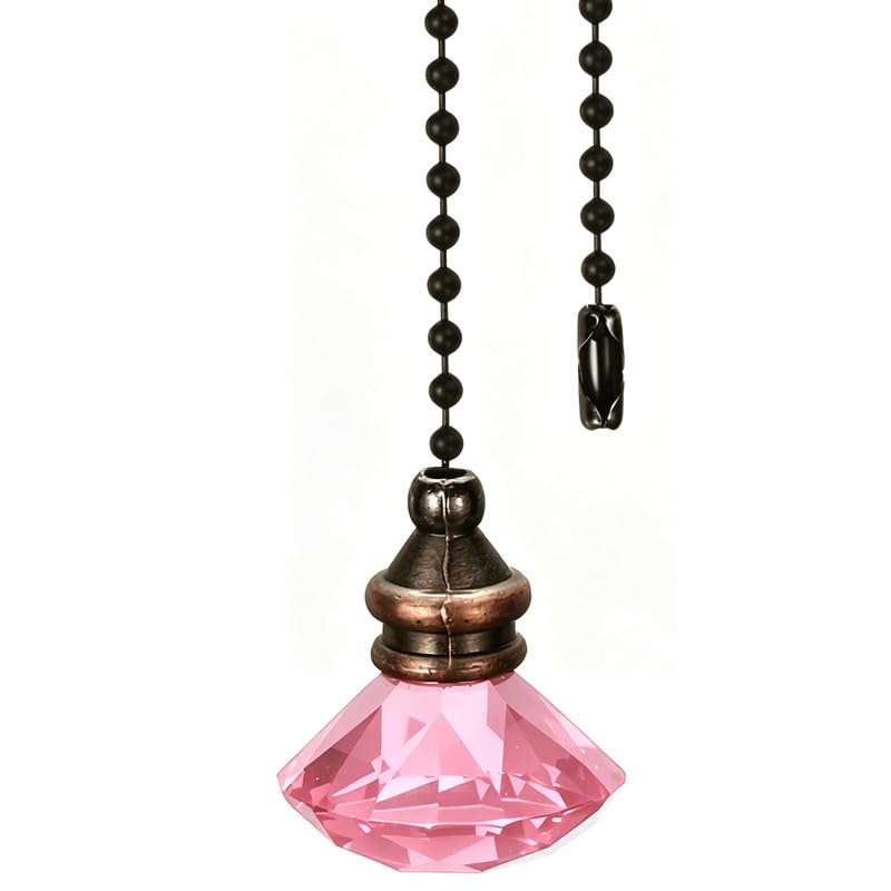 Image of 1pcs Crystal Diamond Ceiling Fan Pull Chain Ornament, 12 inch Ball Chain Pink Fan Light Pulls Decorative Extension with Connector