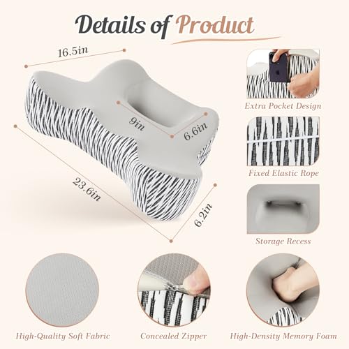 Image of DONAMA Reading Pillow for Gaming, Lap Desk Pillow for Laptop, Arm Rest Pillow with Side Pockets, Memory Foam Bed Rest Pillow for Reading, Working, Gaming, Writing in Bed Couch Floor (Light Grey)