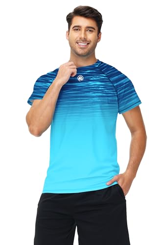 Image of AOBUTE Mens Swim Shirts Short Sleeve UPF 50+ Sun Shirt Quick Dry Rash Guard Fishing Swimming Shirt